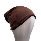 Brown Velvet Slouchy Beanie Hat for Women