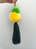 Green and Yellow Bag Charm | Colourful Pom Pom Keyring