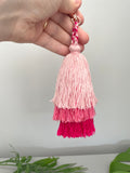 Pink Three Tassel Purse Bag Keychain