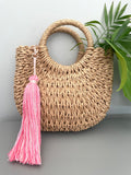 Ombre Pink Large Cotton Tassel Keyring with Rose Gold Lobster Clasp