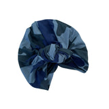 Blue camouflage headscarf on a white background