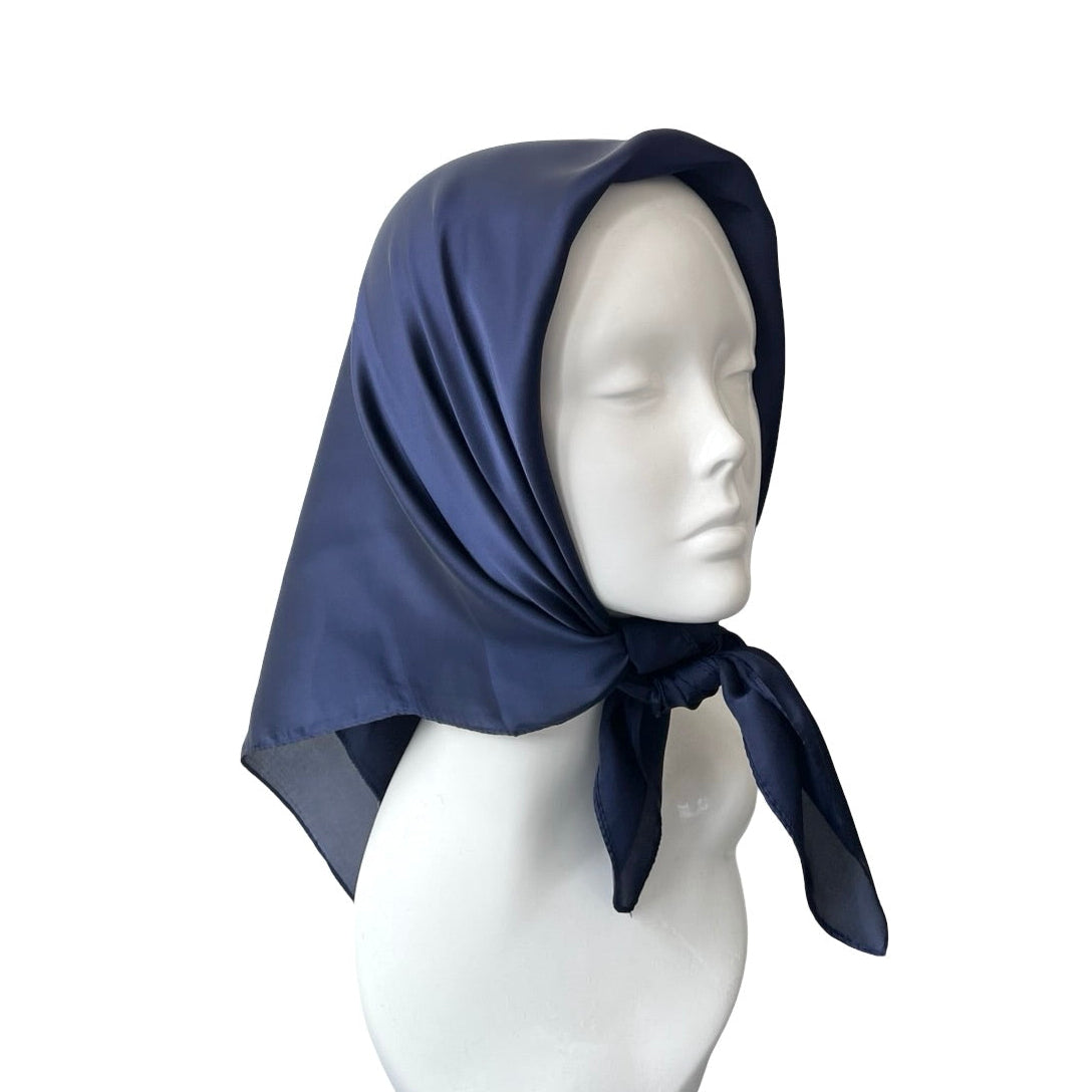 Navy Blue Satin Square Scarf 70cm – IamMe Store