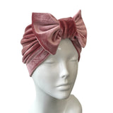Rose Pink Bow Velvet Turban Hat