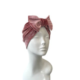 Rose Pink Bow Velvet Turban Hat