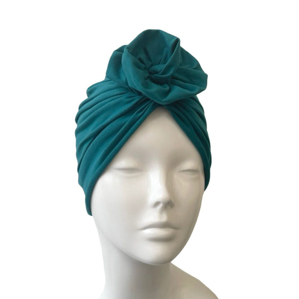 Teal Blue Stretch Jersey Alopecia Turban Cap – IamMe Store