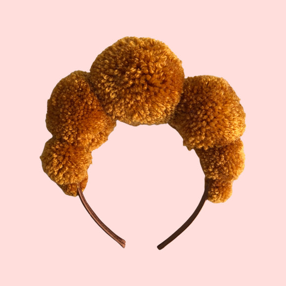 Mustard Gold Pom Pom Festival Headband for Women