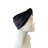 Black Studded Velvet Twist Headband