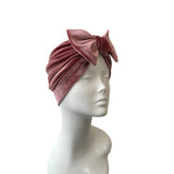 Rose Pink Bow Velvet Turban Hat