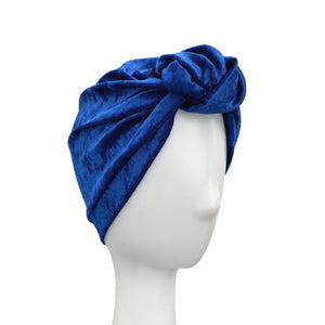 Royal Blue Crushed Velvet Knot Turban Hat
