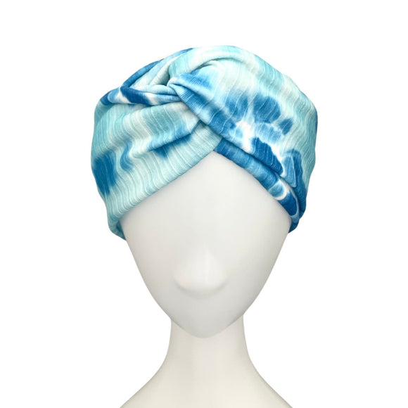 White and Blue Ribbed Tie Dye Twisted Headband 
