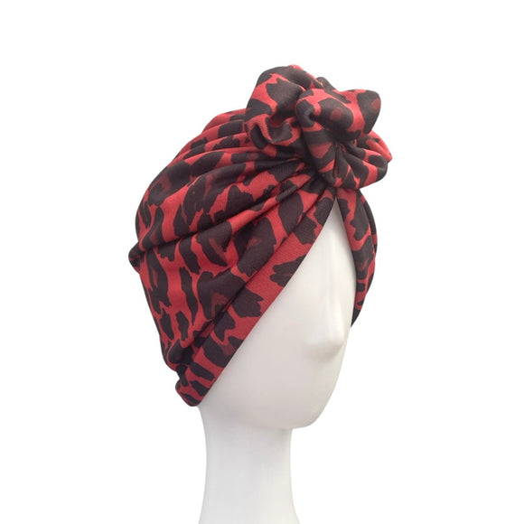 Red Women's Leopard Hair Turban