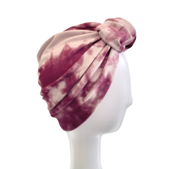 Wine Tie Dye Stretch Rib Jersey Turban Head Wrap Hat 
