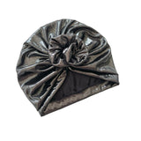 Silver Metallic Rosette Turban Hat