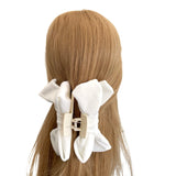 White velvet bridal bow claw hair clip