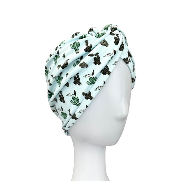 Mint Green Cacti Print Twisted Hair Turban for Women