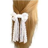 White Lace Ribbon Bridal Wedding Hair Bow