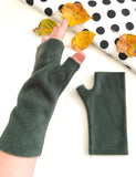 Dark green fingerless wrist warmer gloves