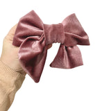 Dusky pink velvet hair bow barrette clip 