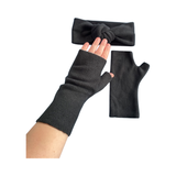 Black fingerless gloves and ear warmer set for women