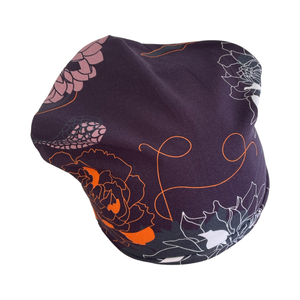 Purple Floral Organic Cotton Jersey Beanie Hat 