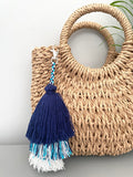 Handmade Blue and White Tiered Tassel Keychain for Beach Bag