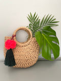 Bright Pink Pom Pom Dark Green Tassel Bag Charm
