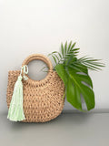 Large Light Green Summer Tassel with Braided String for Beach Bags