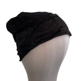 Black Slouchy Velvet Beanie Hat with Cotton Lining