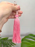 Ombre Pink Large Cotton Tassel Keyring with Rose Gold Lobster Clasp