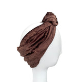 Brown Top Knot Crushed Velvet Headband for Women