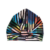 Black and White Striped Floral Turban Head Wrap for Women