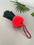 Bright Pink Pom Pom Dark Green Tassel Bag Charm