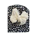 Black and White SPF 50 Dotted Summer Bow Turban Hat