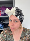 Black and White SPF 50 Dotted Summer Bow Turban Hat