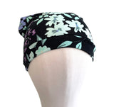 Black Floral Slouchy Elastic Beanie Hat Women