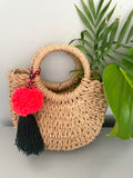 Bright Pink Pom Pom Dark Green Tassel Bag Charm