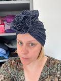 Large Rosette Navy SPF 50 Soft Stretchy Jersey Summer Turban