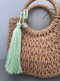 Large Light Green Summer Tassel with Braided String for Beach Bags