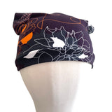 Purple Floral Organic Cotton Jersey Beanie Hat 