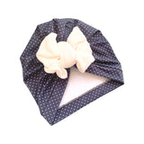 Navy Blue Dotted Large Bow SPF 50 UV Protection Head Wrap