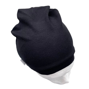 Black Elastic Jersey Beanie Cap for Men and Women
