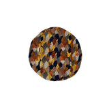 Round hat with a multicolored geometric pattern on a white background