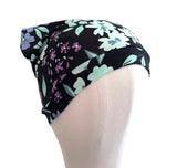Black Floral Slouchy Elastic Beanie Hat Women