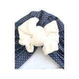 Navy Blue Dotted Large Bow SPF 50 UV Protection Head Wrap