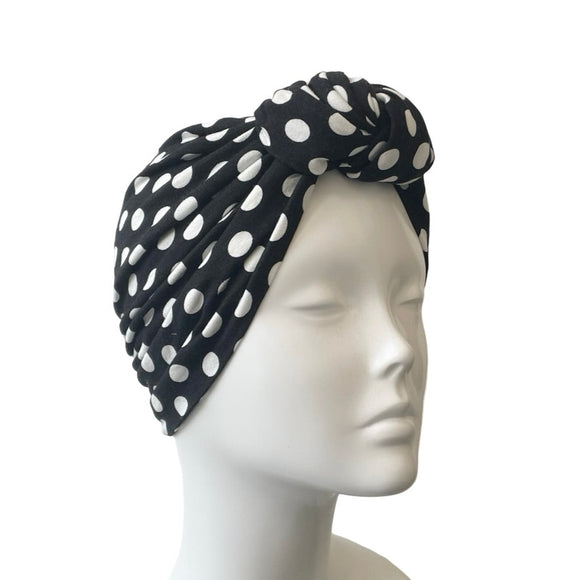 Black Dotted Stretchy Soft Jersey Turban