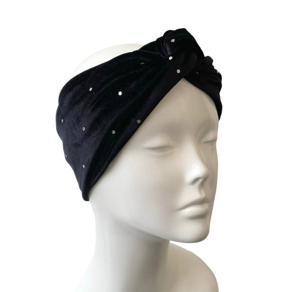 Black Studded Velvet Twist Headband