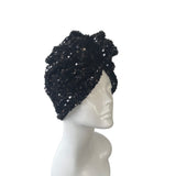 Black Velvet Sequin Twisted Turban