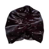 Silver Studded Black Velvet Twisted Turban Hat