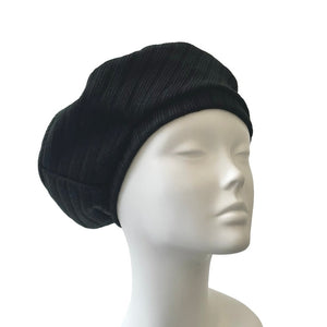 Black Warm Rib Knit Beret Hat for Ladies