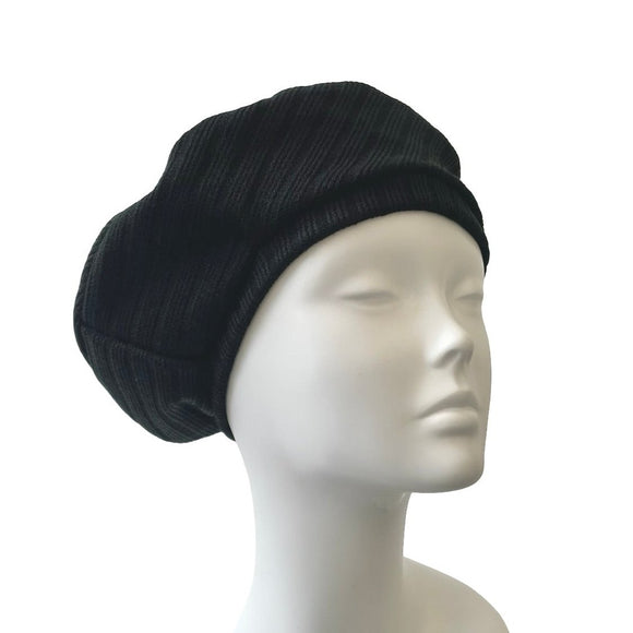Black Warm Rib Knit Beret Hat for Ladies